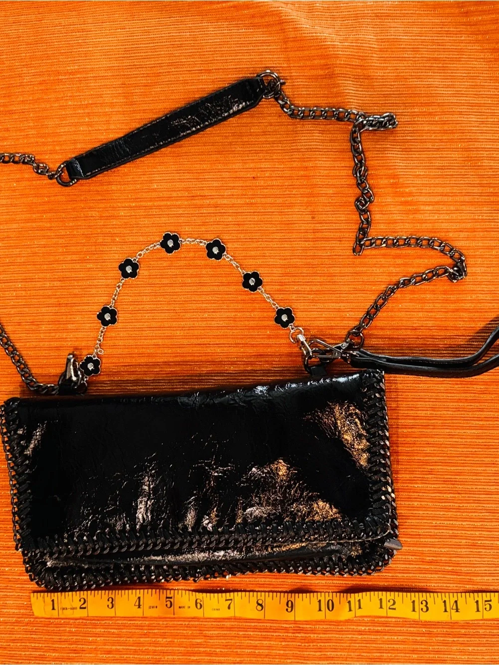 Black Patent Chain Crossbody Bag - Unbranded